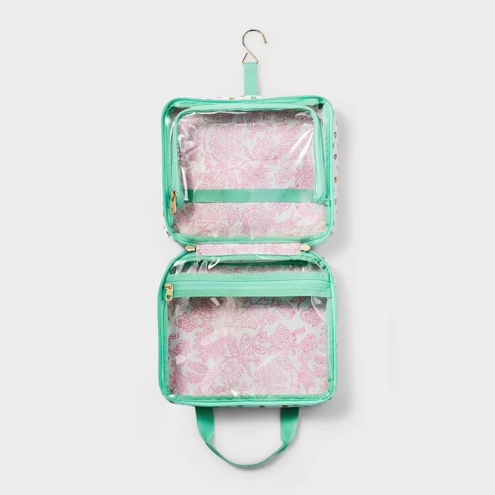 Roller Rabbit x Target Hanging Toiletry Bag White Teal Disco Hearts Travel Case - Picture 2 of 4